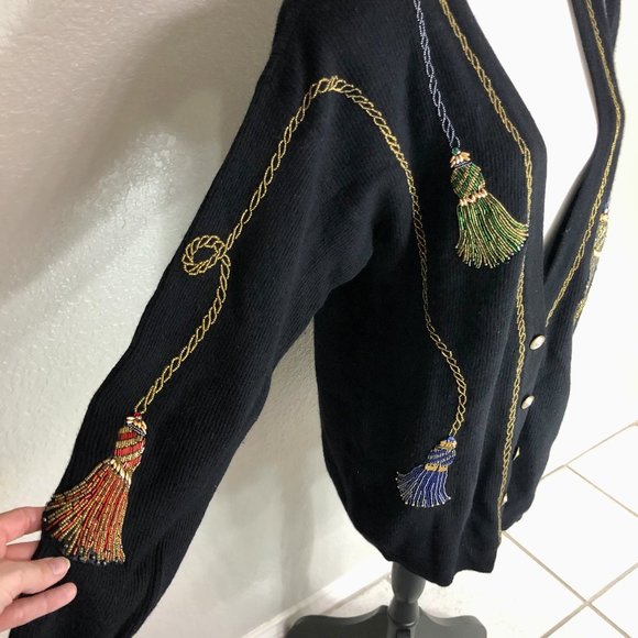Stunning 80s Vintage Beaded Cardigan Sweater - Size Women's Large (L) - Picture 3 of 9